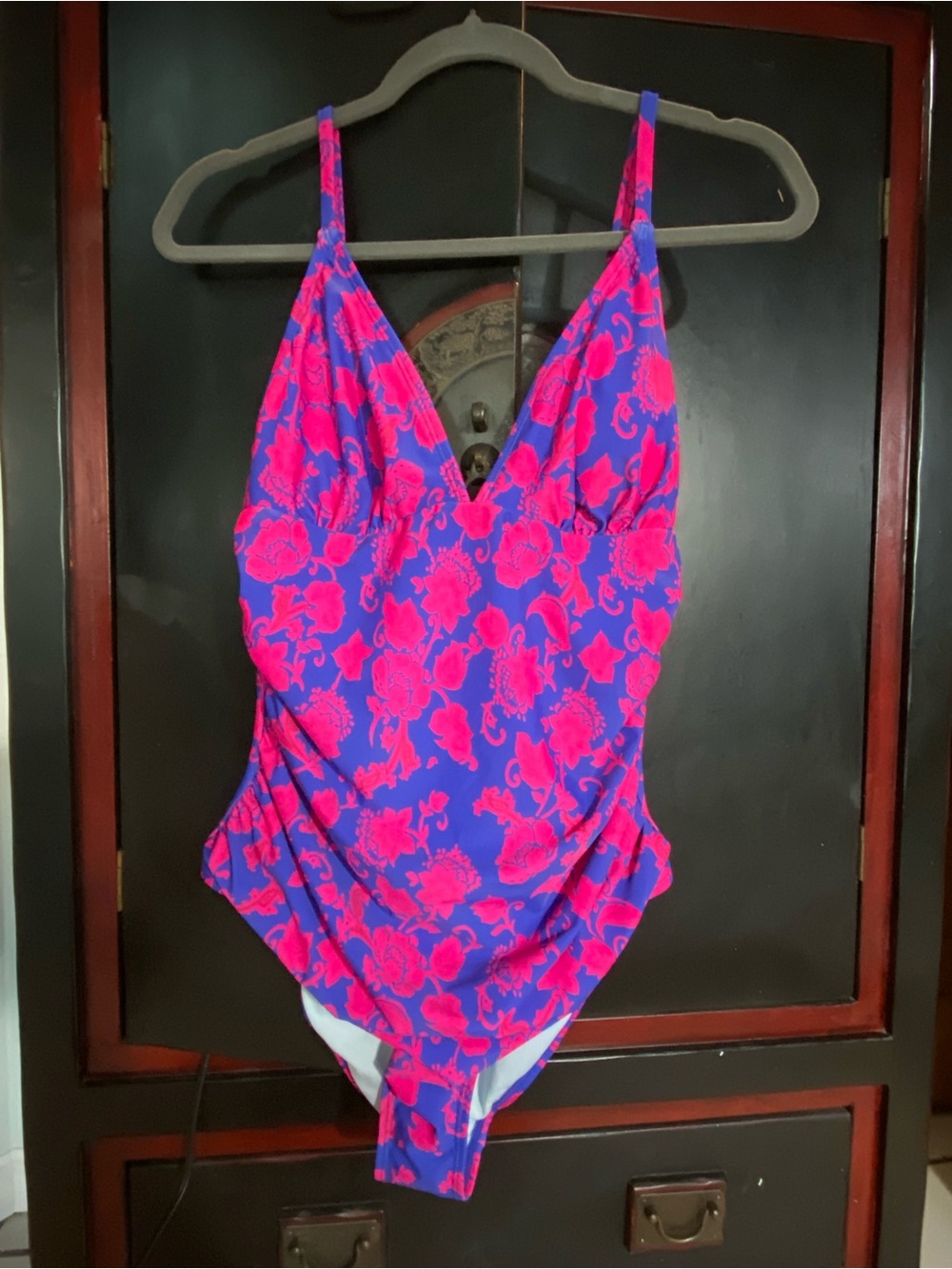 Ladies Floral One-Piece Swimsuit - Pink & Purple, size Large